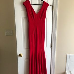 Red form fitting gown with stretch